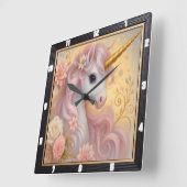 ホワイトユニコーンフローラ夢 スクエア壁時計 (傾斜)