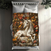 ホワイトユニコーンフローラ牧草地ファンタジー馬 フリースブランケット