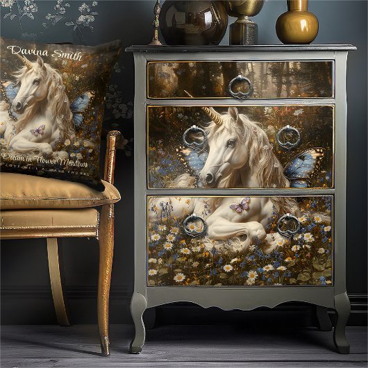 ホワイトユニコーンブルーバタフライメドウフローラファンタジー 薄葉紙