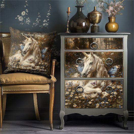 ホワイトユニコーンブルーバタフライメドウフローラファンタジー 薄葉紙