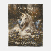 ホワイトユニコーンブルーバタフライメドウフローラ フリースブランケット (正面)