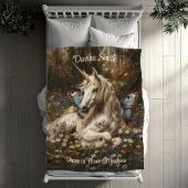 ホワイトユニコーンブルーバタフライメドウフローラ フリースブランケット