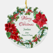 ホワイトユニコーンポインセティアホリーリース セラミックオーナメント (裏面)