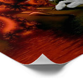 ホワイトユニコーンレッドフラクタルファンタジーホースアート ポスター (角)