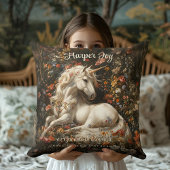 ホワイトユニコーンヴィンテージフローラファンタジーアート神話的 クッション