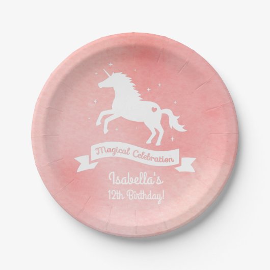 ホワイトユニコーン女の子の誕生日パーティー用品 ペーパープレート (正面)