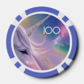 ホワイトユニコーン威厳のあるレインボーグリッターキラキラ ポーカーチップ (裏面)