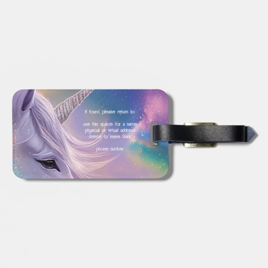 ホワイトユニコーン威厳のあるレインボーグリッターキラキラ ラゲッジタグ (裏面横)