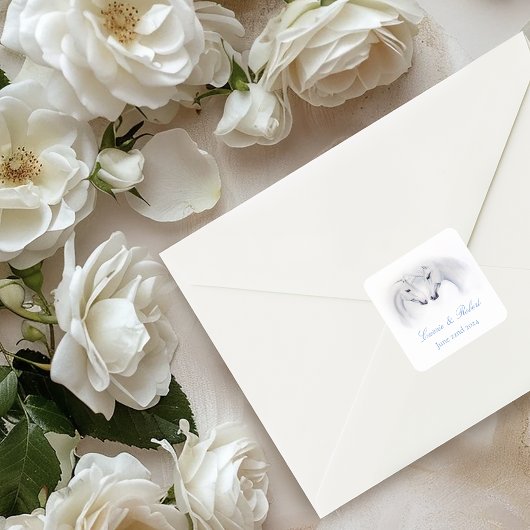 ホワイトユニコーン愛のカップル スクエアシール