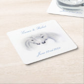 ホワイトユニコーン愛のカップル スクエアペーパーコースター (アングル)
