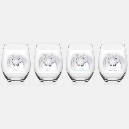 ホワイトユニコーン愛のカップル ステムなしワイングラス (正面)