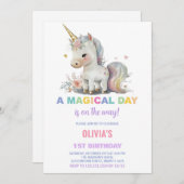 ホワイトユニコーン誕生日招待状 招待状 (正面/裏面)