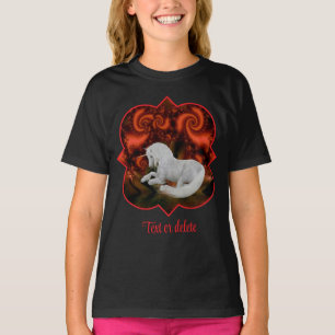 ホワイトユニコーン レッド フラクタル ファンタジー 馬 アート Tシャツ