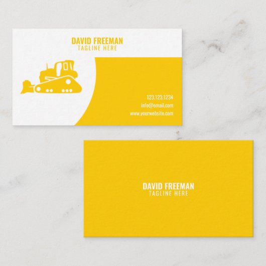 ホワイトユニーク&イエロー建築ブルドーザー 名刺 (正面/裏面)