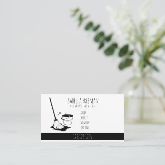 ホワイトユニーク&ブラックハウスクリーニングサービス  名刺 (スタンド正面)