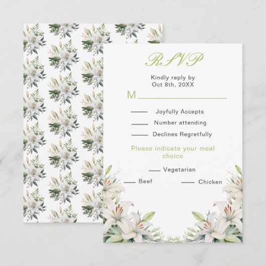 ホワイトユリの花の結婚式 出欠カード (正面/裏面)