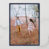 ホワイトユリ ボホ パンパス ネイビーブルー ウェディング ローズゴールド 箔招待状 (裏面)