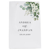 ホワイトユーカリフローラミニマリストエレガントな結婚式 ミディアムペーパーバッグ (正面)