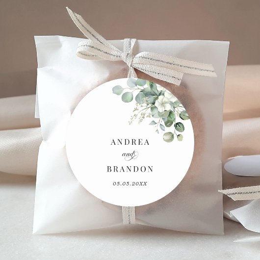 ホワイトユーカリフローラミニマリストエレガントな結婚式 ラウンドシール