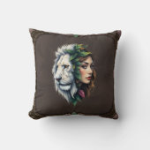 ホワイトライオンと女性 クッション (正面)