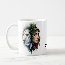 ホワイトライオンと女性 コーヒーマグカップ