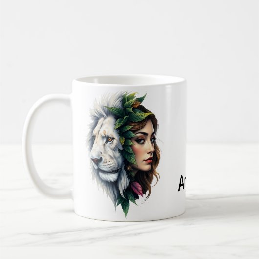 ホワイトライオンと女性 コーヒーマグカップ (左)