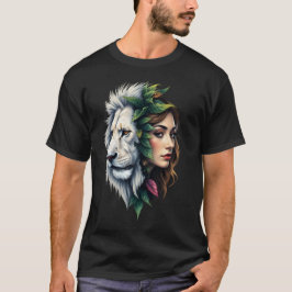 ホワイトライオンと女性 Tシャツ