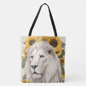 ホワイトライオンサンフラワーデザインワイルドライフサファリライオン トートバッグ (正面)