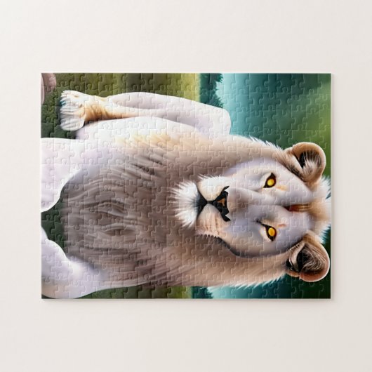 ホワイトライオ威厳のあるンゴールデンアイズエーテル美術 ジグソーパズル (横)