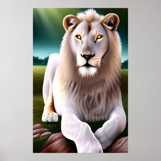 ホワイトライオ威厳のあるンゴールデンアイズエーテル美術 ポスター (正面)