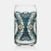 ホワイトライオ威厳のあるンティール(緑がかった色)ブルーフローラマンダラ ガラス缶 (左)