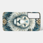 ホワイトライオ威厳のあるンヘッドティール(緑がかった色)ブルーマンダラ SAMSUNG GALAXYケース (裏面横)