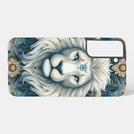 ホワイトライオ威厳のあるンヘッドティール(緑がかった色)ブルーマンダラ SAMSUNG GALAXYケース (裏面横)
