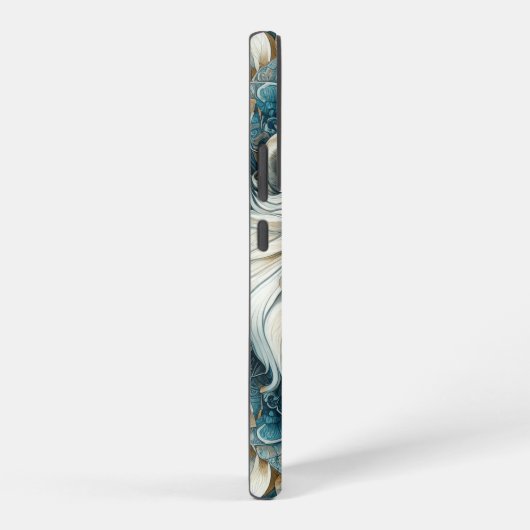 ホワイトライオ威厳のあるンヘッドティール(緑がかった色)ブルーマンダラ SAMSUNG GALAXYケース (右側面)