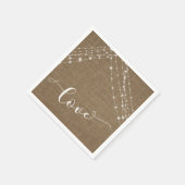 ホワイトライトストリングス&ラブタイポグラフィとBurlap スタンダードカクテルナプキン (角)