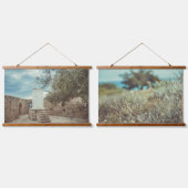 ホワイトライトハウスとオリーブツリー 吊り下げ型タペストリー (ダブル)