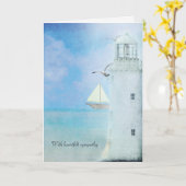 ホワイトライトハウスアンドセーリングボート悔やみや弔慰 カード (黄色い花)