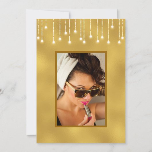 ホワイトライトメタリックフェイク金ゴールドサボテン50素晴らしい 招待状 (裏面)