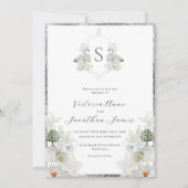 ホワイトライリースワンモノグラムクレストエレガントな結婚式 招待状 (正面)