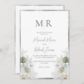 ホワイトライリーボタニカルモノグラム結婚式招待状 招待状 (正面/裏面)
