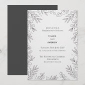 ホワイトラインアートボタニカル結婚式招待状 招待状 (正面/裏面)