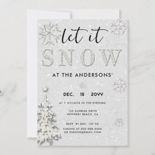 ホワイトラインエレガントーストーンのホリデーレットイットスノーパーティー 招待状 (正面)