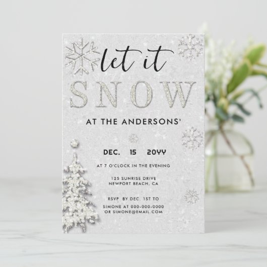 ホワイトラインエレガントーストーンのホリデーレットイットスノーパーティー 招待状 (スタンド正面)