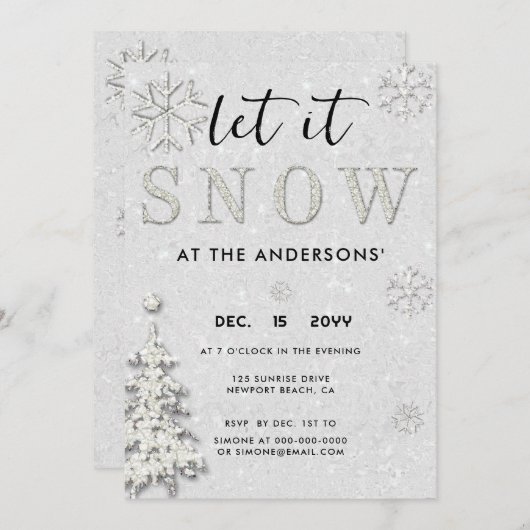 ホワイトラインエレガントーストーンのホリデーレットイットスノーパーティー 招待状 (正面/裏面)