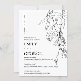 ホワイトラインスケッチフローラリハーサルディナー招待状 サンキューカード