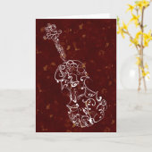 ホワイトラインバイオリンスケッチオン深い赤の背景 カード (黄色い花)