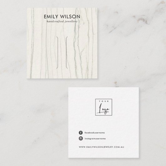 ホワイトライン大理石テクスチャヘアークリップ表示カード スクエア名刺 (正面/裏面)