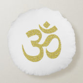 ホワイトラウンドピロー用ゴールデンオム仏教記号 ラウンドクッション (裏面)