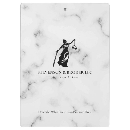 ホワイトラグジュアリーマーブルテクスチャレディージャスティスロゴ クリップボード (裏面)