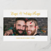 ホワイトラグジュアリー結婚ホリデーの2枚の写真クリスマス 箔招待状 (正面)